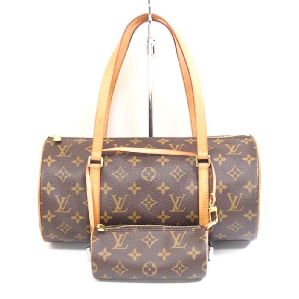 Louis Vuitton Papillon Monogram Top Handle Bag Canvas Leather White Brown